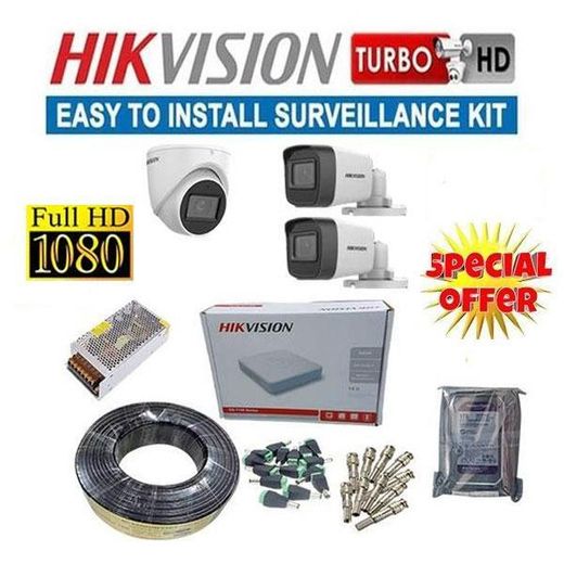 Hikvision 3 Turbo HD 1080P Full HD Night Vision CCTV Cameras Complete System Set Kit with 500GB Hard Disk + 50M RG59 Cable