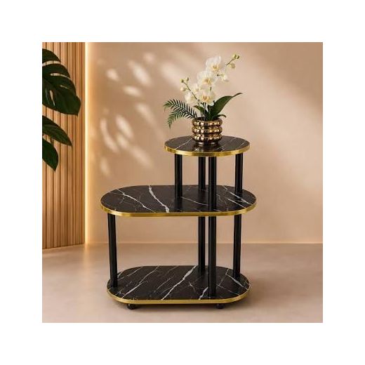 Generic Black 60x30x67cm 3 layer 2 oval round top trolley rack table