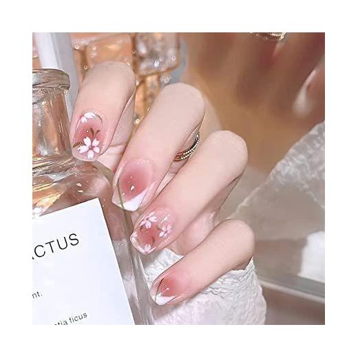 False Nail Cute white flowery press on nails