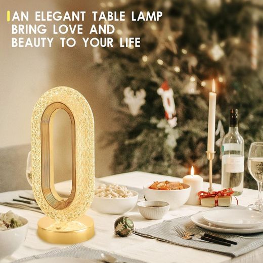 Generic Modern Oval Crystal Diamond Acrylic LED Table Lamp Touch Sensor 3 Light Modes Nightstand Light - image 3