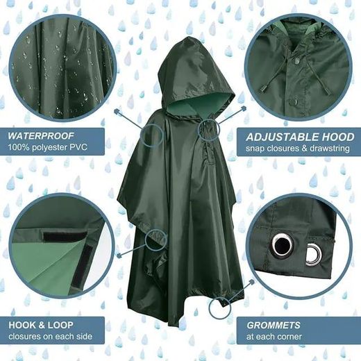 Generic Heavy duty hiking rain coat poncho - image 2