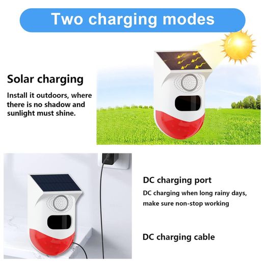 Generic Wireless Infrared Motion Sensor Detector Strobe Siren Solar Alarm - image 2