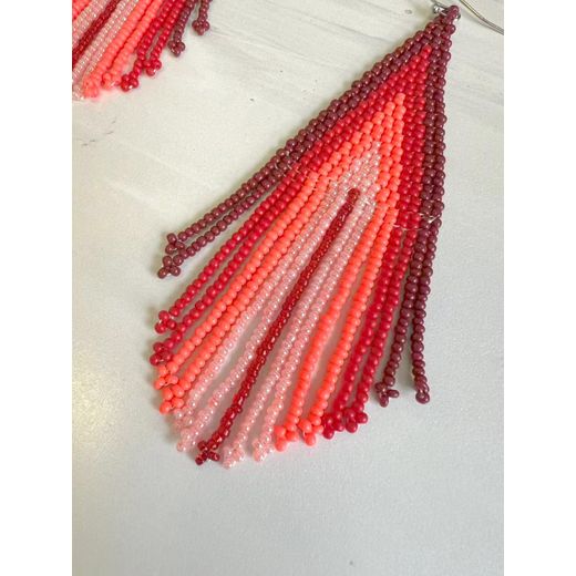 Fashion Red Gradient Beaded Dangle Earrings for Women - Handmade Jewelry - image 2