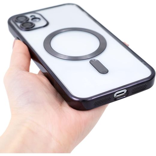 Generic Black Electroplated Clear Case With Magnet, Compatible With Magsafe, Supports Wireless Charging, Case Cover for iPhone 12 - image 2