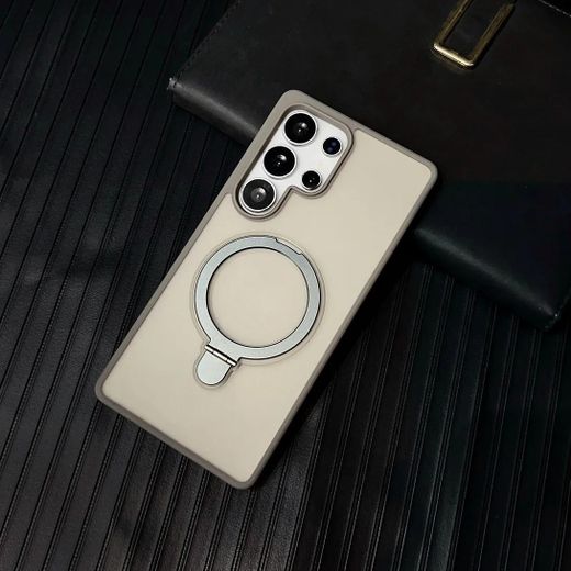 Generic S24 Ultra Clear Case GRAY with Magnetic Ring Stand PLUS LENS - image 2