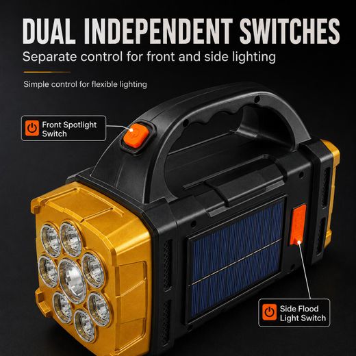 UNIWA Solar Rechargeable Searchlight Torch, 2400mAh USB & Solar Charging Portable LED Camping Lantern with Dual Light Source for Home, Outdoor & Emergency - image 4