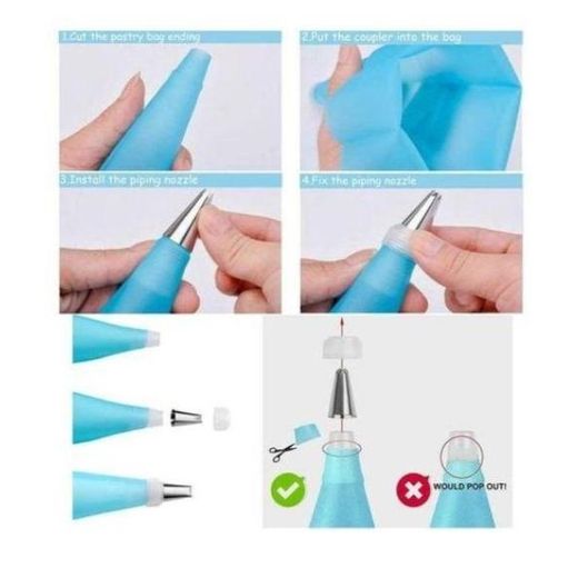 Generic  6pc Icing Nozzles Set and Reusable Silicone Piping Bag for Cakes, Cupcakes, Cookies & Pastries - image 3