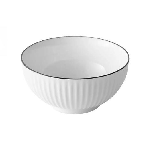Sundabest 6 PCS Set Stylish Ceramic Bowls – White Ribbed Design with Black Rim - Multifunctional. - image 2