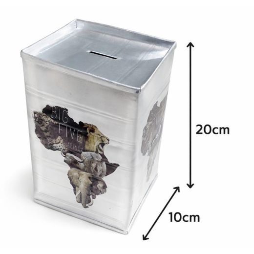 Big Five  Wild Africa Handmade Tin Piggy Bank Coin Saving Box Safari Wildlife Money Box for Both Kids & Adults