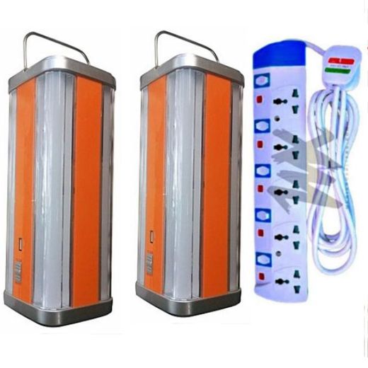 Kamisafe DOUBLE PACK LED RECHARGEABLE EMERGENCY LAMP- WITH USB CHARGER PORT+ FREE 5 WAY EXTENSION SOCKET 