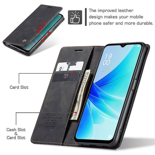 Caseme Tecno Spark 20C Phone Case, Black Wallet-Style Retro Leather Flip Protective Cover for Second Device - image 3