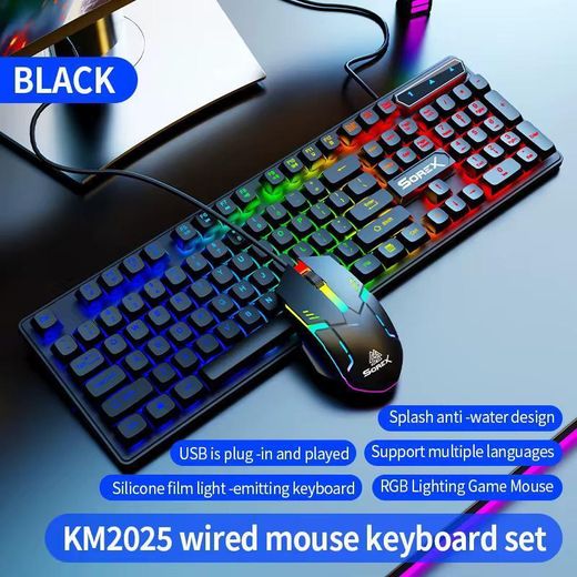 Generic KM2025 104-Key Wired Rainbow Gaming Keyboard Universal Waterproof Backlight for Laptop/Tablet