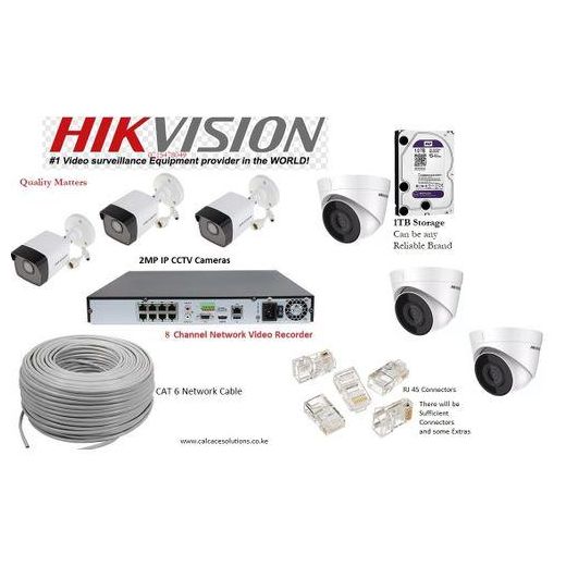 Hikvision 6 IP CCTV CAMERAS 2MP Complete Kit (8-Channel NVR + 1TB Storage + 150m Cable)