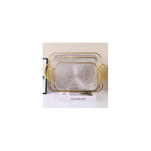Generic 3 Pcs Elegant Serving Trays with Gold Crystal Handles - Decorative Nesting Trays for Food, Drinks & Decor - image 2