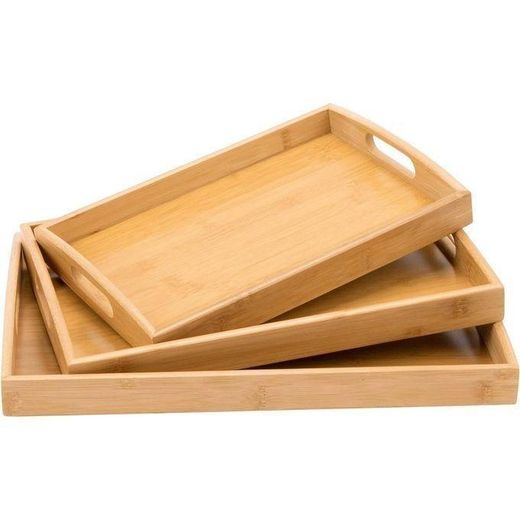 Generic Quality 3 in 1 Big sized Bamboo Serving Trays Wooden Serving Trays Bamboo Trays Wooden Trays - image 3