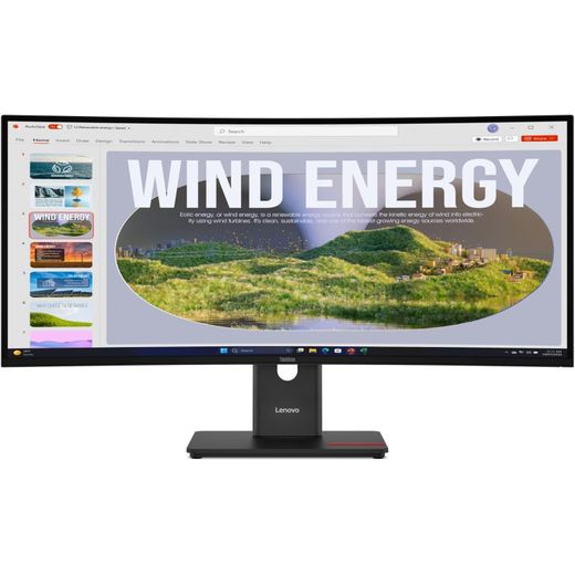 Lenovo ThinkVision T34WD-40 34" Ultrawide QHD Curved Monitor – 3440×1440 WQHD, USB-C Docking, RJ45 Ethernet, HDMI 2.1, DisplayPort 1.4, 1500R Curved Display, Eclipse Black – 64AEGAT1UK