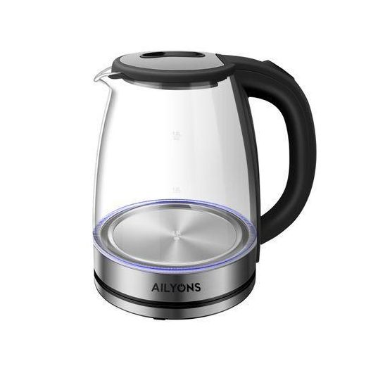 AILYONS 1.8-Litre Transparent Electric Kettle – Glass Fast-Boil Cordless Water Heater + free 4-way power extension cord - image 2