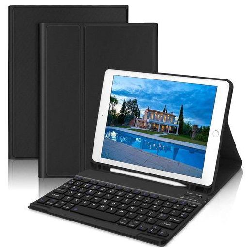 Generic iPad 9.7 Case with Keyboard for 6th Gen(2018), 5th Gen(2017), Air 2/Air, iPad Pro 9.7 - Smart Folio Case with Pencil Holder - Bluetooth Detachable - Auto Sleep/Wake (Black)