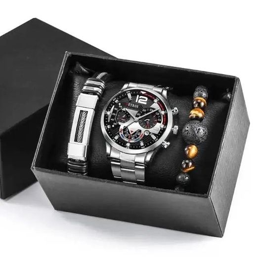 Generic 3-Piece Casual Men's Beaded Bracelet and Quartz Watch Set - image 2