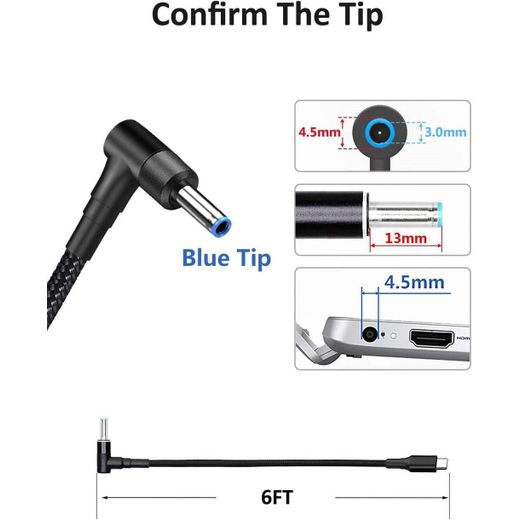 Generic 1.8M Braided USB Type-C to 4.5*3.0mm Barrel Plug Adapter Cable USB-C PD 100W Cord For HP Envy Pavilion Notebook Laptop - image 2