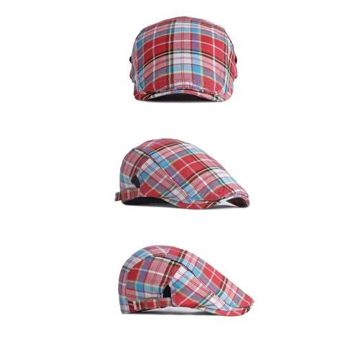 Fashion Unisex Red Cotton Plaid Ivy Cap - Adjustable 55-60CM - image 2