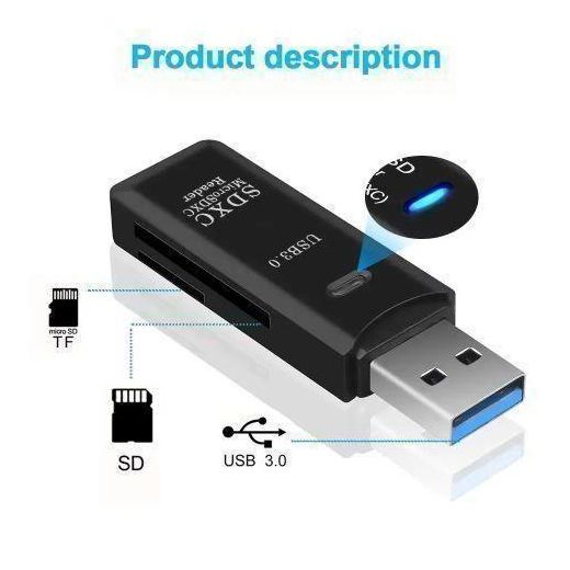 Generic 2-in-1 USB 3.0 Card Reader - Micro SD & TF Adapter, Black - image 2