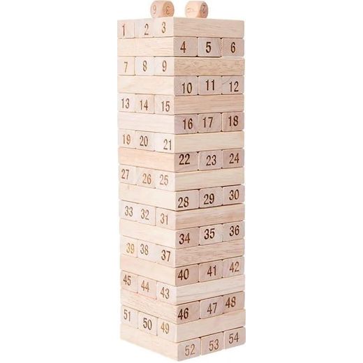 Generic  Jenga Board Game Tower with Stacking Bricks in Wood, 54 Pieces Numbered with Dice Skill and Concentration - image 3