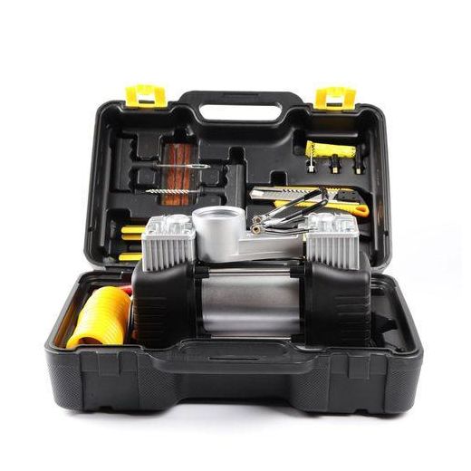 Generic 12V Air Compressor - Portable & Compact Tire Pump,Tyre Pressure Gauge, Jumpstarter, Tire Inflator  Heavy-Duty Double Cylinder Tire Inflator with LED Flashlight, Ideal for SUVs, Off-Road, Trailer, Truck, Bike, Air Bed - image 2