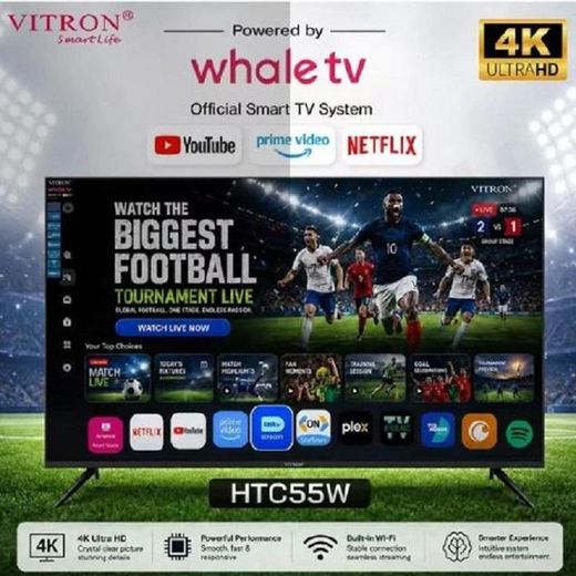 Vitron 55 Inch Smart TV 4K UHD TV HTC55W Whale OS System HDR10 LED TV Built-in YouTube Netflix Prime Video Wi-Fi Frameless TV Voice Control 2026 New Model-Black 1 Year Warranty - image 2