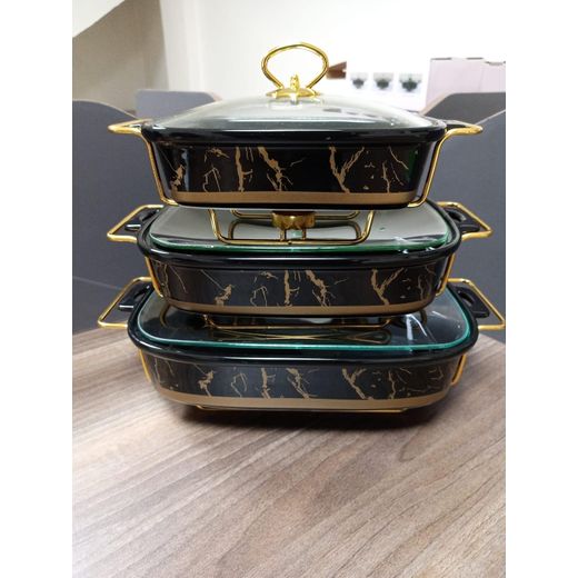3pcs Black  Gold  Ceramic Chaffing Dishes