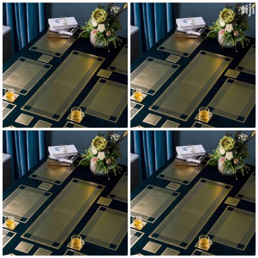 Gold & Black PVC Dining Table Mats - Durable, Easy to Clean, Set of 4