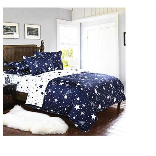 JIBAO JIBAO Cotton Duvet Set - White & Blue, 4x6ft, Includes 2 Pillowcases & Bedsheet, Fade Resistant