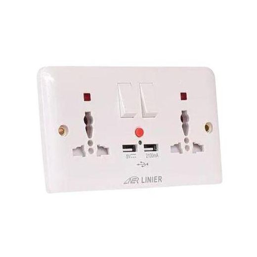 Linear Silver Twin Power Socket with USB Charging Ports Modern Wall Outlet