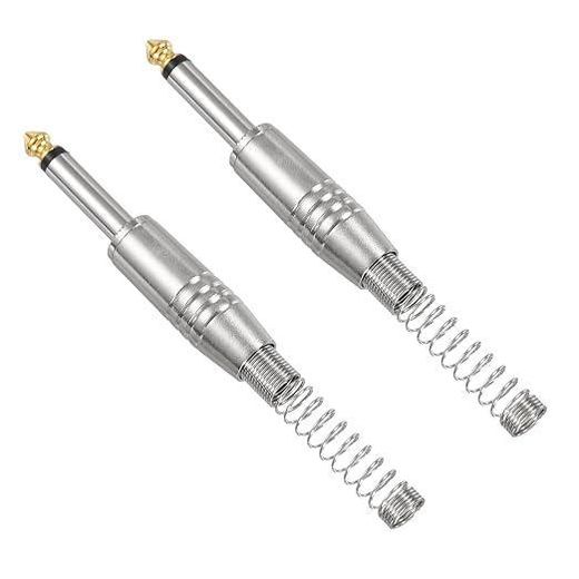 Bn /4" Audio TS Plug, 6.35mm Mono Male Plug Cable Connector, TS Male Audio Cable Adapter for Speaker, Microphone, Guitar (Silver)