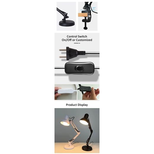 Generic Space-Saving Portable Study Light Adjustable Room Clip Lamp Dormitory Reading Clamp LED Black Desk Swing Arm Flexible Folding Table Lamp with Clamp Reading Lamp Classic LED Table Lamp - image 4
