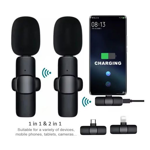 Generic Wireless Lavalier Microphone for TYPE C & ANDROID PHONES Video Recording Live Streaming, Vlogging, Interview, YouTube, TikTok 2.4Gz/ Noise Canceling/ Double Mics/ 3-in-1 Receiver/ USB Adapter.