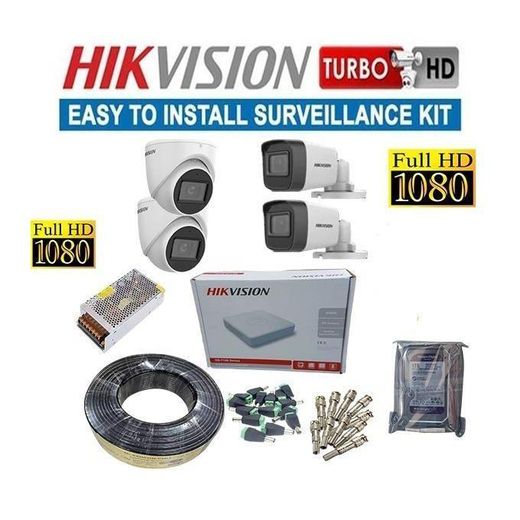 Hikvision 2MP 1080P Full HD Resolution 4 CCTV Cameras Complete Security System Installation Kit With 4 Channel DVR Recorder, 500GB Hard Disk + 50M RG59 Cable