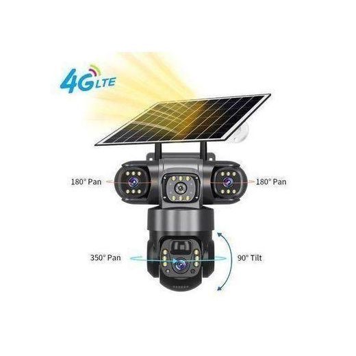 Generic Solar Light 4G 4MP Triple Lens (Three) Solar Powered PTZ Camera - (PIR Human Detection, Colored Night Vision, All weatherproof)