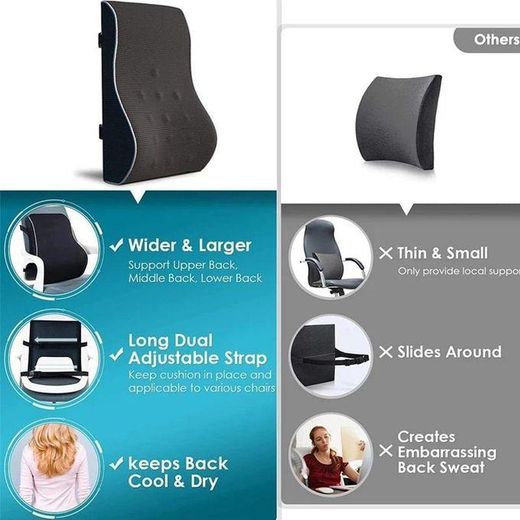Generic Lumbar Support Back Cushion – Memory Foam Orthopedic Backrest Pillow for Lower Back Pain Relief, Posture Corrector for Office Chair, Car Seat & Home - image 4