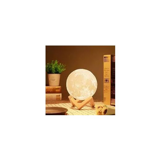 Generic 3D Printing Moon Light Night Lamp - Rechargeable LED Moonlight with Elegant Wooden Stand - Touch Control Bedside Desk Lamp for Home Décor & Gifting - image 3