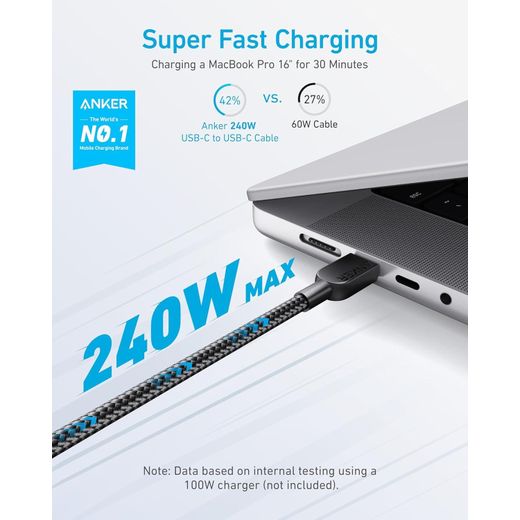 Anker Anker 240W USB C to USB C Cable, USB C Charger Cable Fast Charge for iPhone 15/15Pro/15Plus/15ProMax, MacBook Pro, iPad Pro 2020, iPad Air 4 - image 2