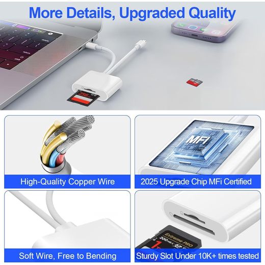 Generic SD Card Reader for iPhone iPad, USB C & Lightning Dual Interface Memory Card Reader, Digital Camera Adapter - image 3