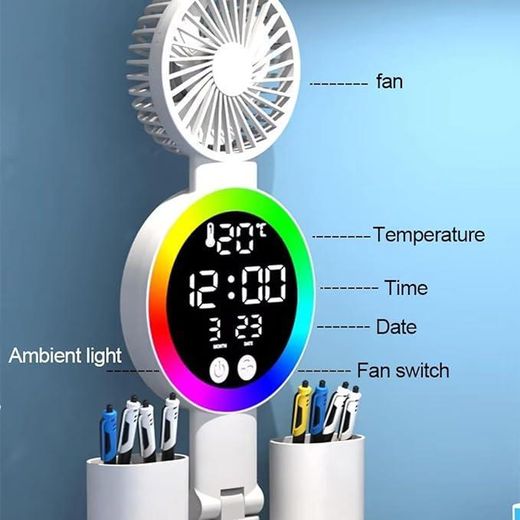 Generic Plug-In 4-Head LED Desk Lamp Ambient Light – Features A Calendar/clock Fan Smart Display And Pen Holder Ideal For Bedrooms And Study Rooms – White - image 3