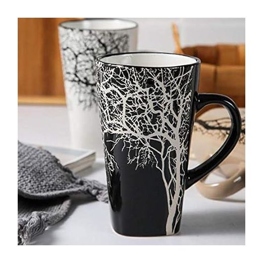 Generic Set of 6 Ceramic Tree Mugs - Black & White Coffee & Tea Cups
