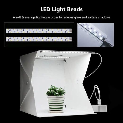 Generic 20x20cm Foldable Photo Booth Light Tent – LED Mini Studio Box for Jewelry, Watches & Compact Products - image 2