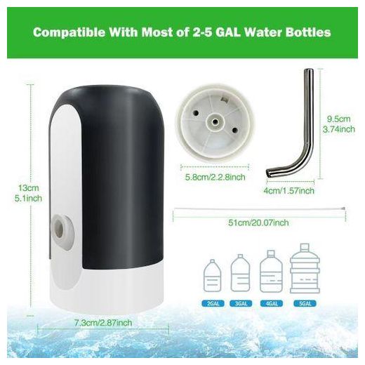 Generic Automatic Water Bottle Pump - USB Rechargeable, Black, ABS, 14x9x8cm, Portable Dispenser for 5 Gallon Jugs - image 3