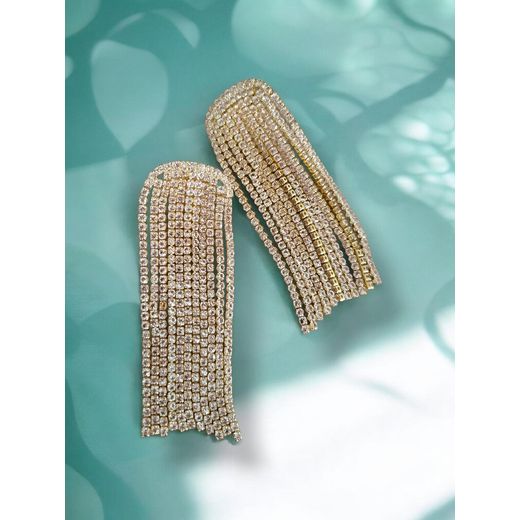 Fashion Women's Luxury Cascading Rhinestone Tassel Earrings - Gold-Tone Long Fringe Dangle Date Night Jewelry - image 2