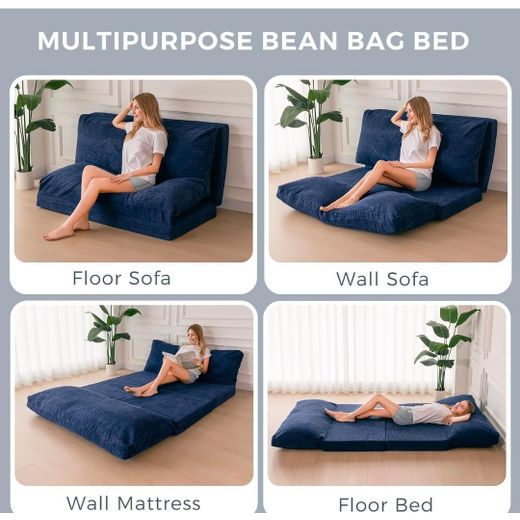 Generic Folding Sofa Bed, Convertible Chair Couch, Floor Bean Bag Sofa Extra Thick with Washable Cover, Chaise Lounge, Bean Bag Couch Bed for Bedroom Living Room, Navy, 39x91 Inch - image 3
