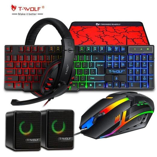 Generic TF850 Gaming Keyboard Mouse and Gaming Headset and Speaker Mouse Pad Wired RGB Backlight Keyboard Combos for Computer PC
