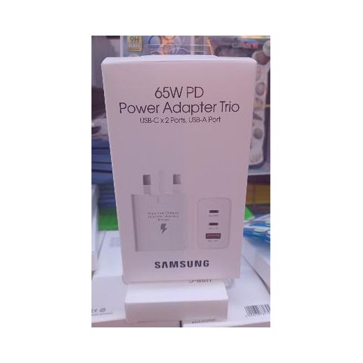 65W PD Power Adapter Trio – 2 USB-C Ports + 1 USB-A Port Fast Charger